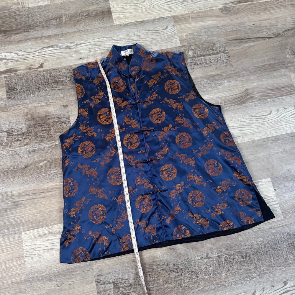 Vintage Chinese Dragon Satin Vest Navy Gold Frog Closure Y2K XL - Picture 8 of 8